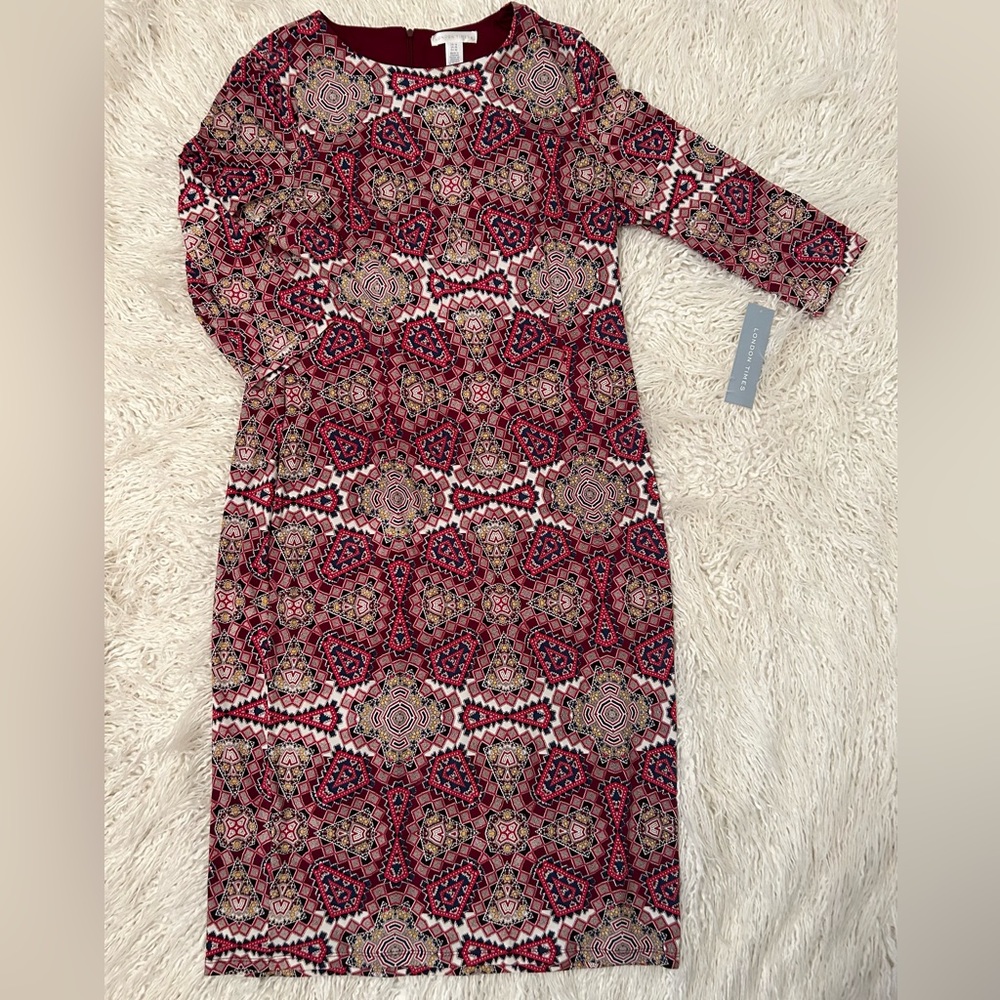 London Times signature midi dress with darts in front and back and hidden zipper